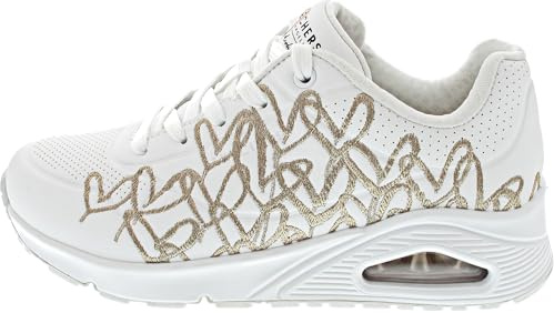 Skechers Femme Uno Golden Heart, White Durabuck Rose Gold Mylar Embroidery, 39.5 EU