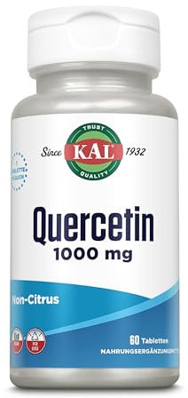 KAL Quercetin | 1000mg | 60 Tabletten | vegan | glutenfrei | ohne Gentechnik | laborgeprüft | Nahrungsergänzungsmittel mit Bioflavonoiden | Verbesserung der Aufnahme & Verweildauer von Vitamin C