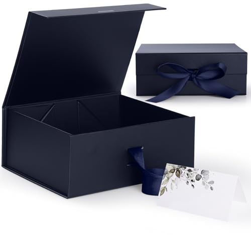 Scatola Regalo con Coperchio Blu,GeeRic 22 * 16 * 8.8CM Scatola Regalo Fiocco+Biglietto Auguri Scatola Pieghevole Chiusura Magnetica Riutilizzabile Lusso Classica Confezione a Compleanno/Nozze/Natale