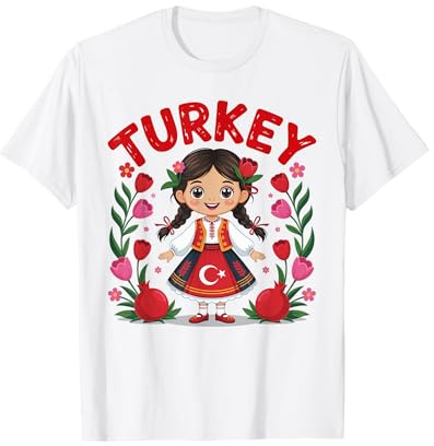 Turkey Girl Traditional Dress with Tulips and Pomegranates T-Shirt