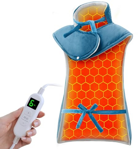 Ultralent Almohadilla Térmica para Espalda y Cuello 60×108cm, 6 Niveles de Calor, Apagado Automático,Calentamiento Rápido, Protección contra sobrecalentamiento, Oficina y Hogar, Lavable a Máquina