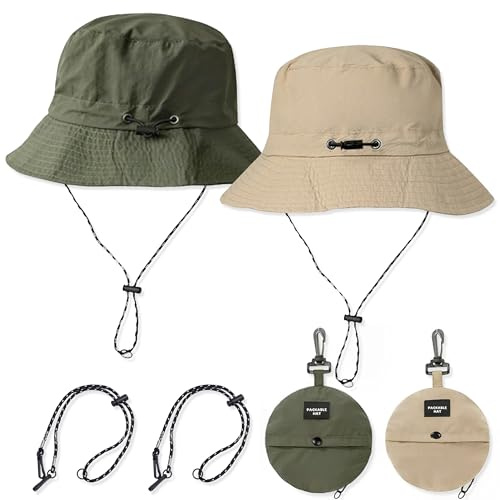 Pushiibee Cappello Bucket, 2 Pezzi Cappello da Pescatore Donna Cappello da Sole Uomo, 2 Colori Cappello Antipioggia Donna Cappello da Pesca Uomo per Spiaggia e Outdoor