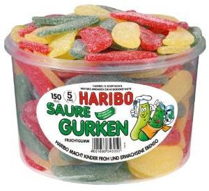 HARIBO Saure Gurken Fruchtgummi Dose, 2er Pack (2 x 1350g)