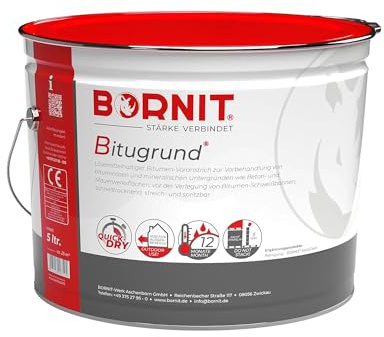 BORNIT Bitugrund Primer schnelltrocknend, lösemittelhaltig Bitumen Grundierung [geprüft EN 15322] 5L Tiefengrund Haus Garage Vordach Gartenhaus Carport Beton Mauerwerk Metall Dachpappe Tiefgrund Putz