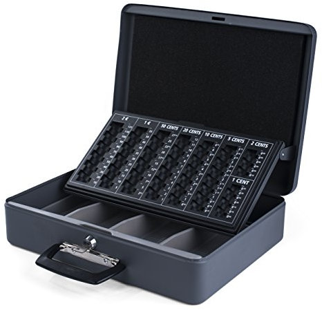 Pavo - Caissette à monnaie en acier 35x25x11.5 cm avec trieur à monnaie Gris foncé