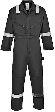 Portwest F813 Iona Polycotton Säkerhetsarbetskläder Polybomull Overall Bygg | Svart, S, EN 17353 Typ B2, UPF 40+, Normal Passform, Unisex, 35% Bomull, Dold Dragkedja, Rörelseveck i Ryggen, Armar och Ben