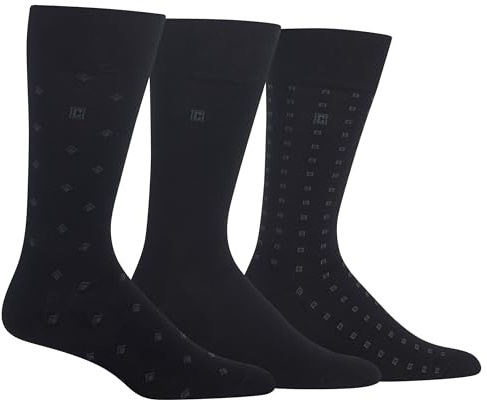 Chaps Mens Classic Crew - 3 Pair Pack Pattern And Solid Color Designs Dress Sock, Diamond (Black), 6-12 US