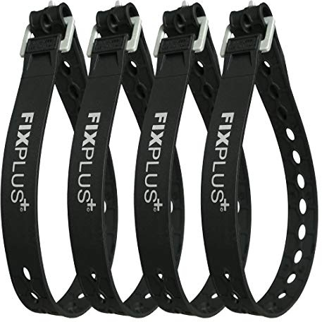 Fixplus Strap 4-pack - spännrem för säkring, fastsättning, buntning och fastspänning, tillverkad av specialplast med aluminiumspänne 66 cm x 2,4 cm (svart)
