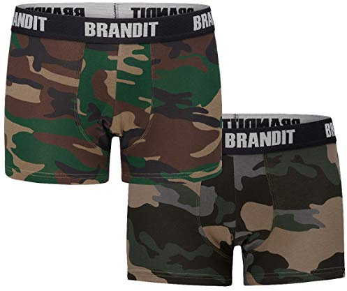 Brandit Boxer Shorts Logo 2 Pack, Farbe: Woodland+darkcamo, Größe: S