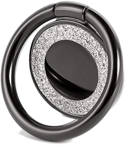 Cell Phone Ring Holder Finger Kickstand Turns 360° Degrees & 180° Degrees Adjustable to Fit Your Needs Helps Stabilize Phone for Selfies iPhone Stand Phone Grip Circle Bling 52014 (Black)