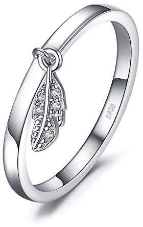 JewelryPalace Bague Zircone Cubique Anneau, Bague de Fiançailles Pour Femme, Plumes Breloque Bagues Anniversaire Mariage Promise Alliance, Argent 925 Plaqué Or Jaune Plaqué Or Rose, Bijoux Cadeu