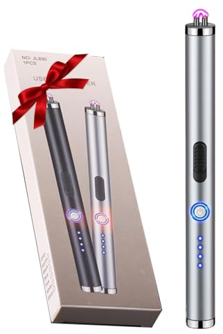 COMANYI Electric Lighter Rechargeable Plasma Flameless USB Lighter with Safety Lock Dual Arc LED Display for Candle Grill Kitchen Camping (Silver)