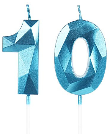 Yiran Geburtstagskerzen Zahlen 10, 5cm 3D Blau, Kerzen für Geburtstag, Torten- und Kuchendeko, Nummer 10