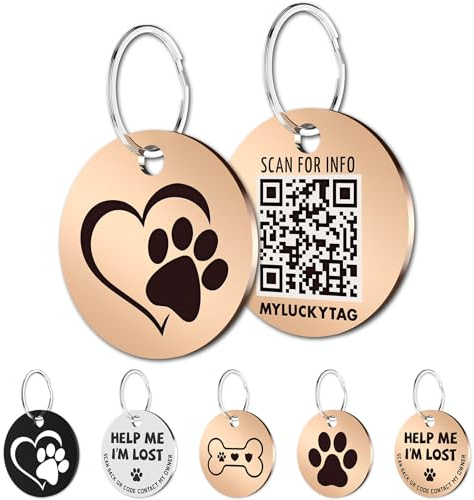 MYLUCKYTAG Rostfritt stål QR-kod husdjurs-ID-taggar hundtaggar – husdjurs online-profil – skanna QR ta emot omedelbar varning för husdjur via e-post