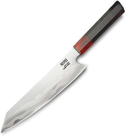 NIRO | Coltello Giapponese Professionale Kiritsuke | Acciaio Damasco 440C | Durezza HRC 59-60 | 7 Strati | Manico pregiato in Ebano e Sandalo | Bilanciato | Ultra-affilato | Preciso | Resistente