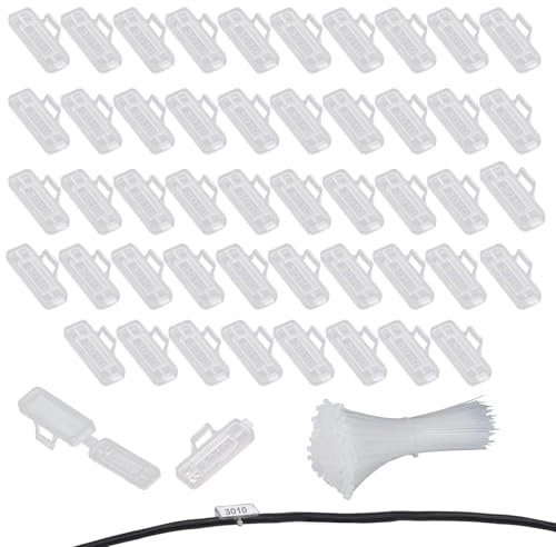 50 Stück Transparent Kabeletiketten mit Kabelbinder Wiederverwendbaren kabelbeschriftung Isolierung Wasserdichtes Kabel Etiketten Snap-on-Design kabel Beschriftung Kabelmarkierer für Drähte Kabel