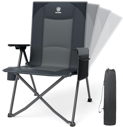 EVER ADVANCED Reclining Camping Chairs for Adult Lightweight, Folding Recliner Chair with Adjustable Back, 4-Level Lounge Chairs, Portable Lawn Chairs for Patio Balcony, Supports 350lbs Grey