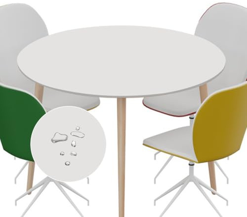 Wapasezyar Nappe Ronde de Jardin 122 cm, en PVC, Élastique, Film de Table Rond, Résistante aux Intempéries pour Tables de 90 à 110 cm (Blanc Naturel)