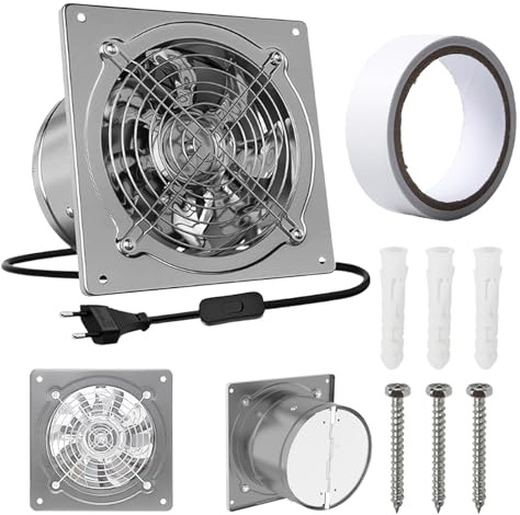 WIYETY 150 mm badrumsfläkt extraktorfläkt: 15 cm väggmontering ventilationsfläkt med strömbrytare baklucka, tyst drift, badrum frånluftsfläkt för kök badrum loftfönster och källare