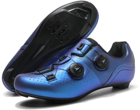 Hixingo Zapatilla de Ciclismo Hombre Mujere Zapatos Bicicleta de Carretera Montaña Exterior Compatibles SPD SPD-SL Look Delta Lock System, Zapatillas de MTB Ciclismo Unisex (Azul,44)