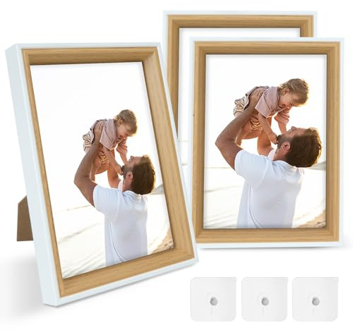 FALSKT 3PCS Marcos de Fotos 20 x 15 cm Marco Madera MDF Marco Fotos con Acrílico Portaretratos para Fotos Blanco para Título Universitario Poster Puzzle,3PCS Ganchos Adhesivos para Pared
