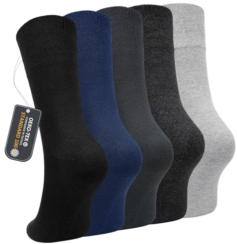 ZFSOCK Calzini Uomo Cotone Eleganti: Classiche Calze Traspiranti con Polsino Morbido e Punta Senza Cuciture per Lavoro Ufficio Abito e Uso Quotidiano Idea Regalo Perfetta per Uomo–5 Paia Scuri,39–42