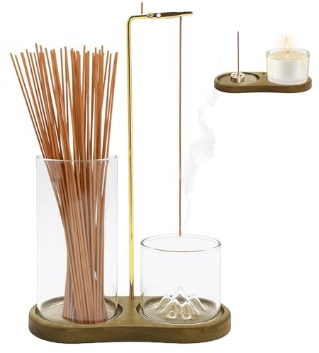 Kqpoinw Soporte de Incienso con Base de Madera, Quemador de Incienso con Recogedor de Cenizas, Diseño Moderno Soporte Incienso Porta Incienso Invertido para decoración del hogar, Oficina, Yoga