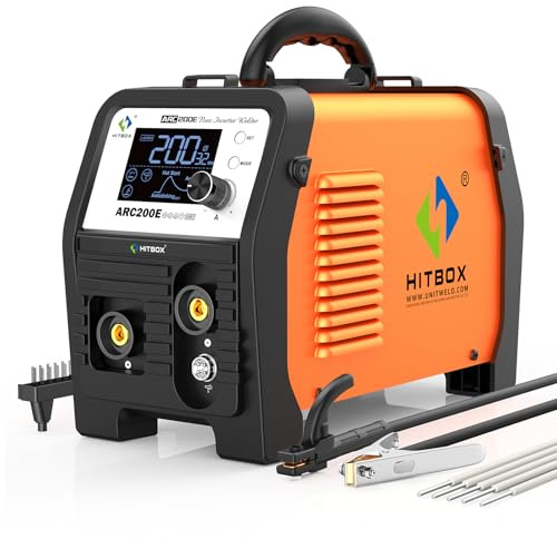 HITBOX 200A Stick Welder 240V, 3 in 1 Gasless Flux Core MIG/MMA/Lift TIG Welding Machine with Synergy, Large LED Display, IGBT Inverter Arc Welder Machine with Hot Start, Arc Force and Anti-Stick