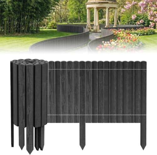 ACXIN Rullborder, trästaket, 200 cm långt, 40 cm högt, furu, rabattinfattning och rabattkant, trädgårdspalissad, trä, staket för blomsterrabatter, planteringsområden, naturdekoration, antracit