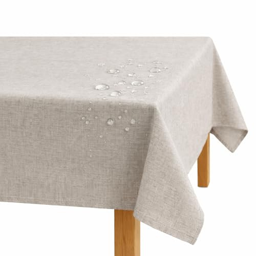 Mantel de Mesa 140x180cm Rectangulo Repelente al Agua, Tacto al Lino, 100% Poliester. Lavable y Reutilizable, para Cocina, Comedor, Jardín, Terraza y Restaurante – Interior y Exterior
