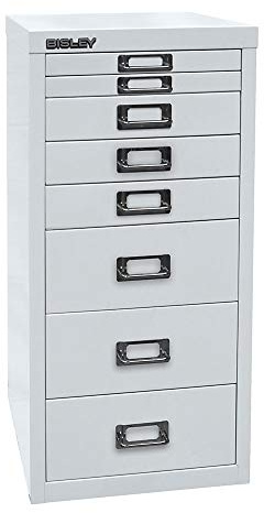 BISLEY MultiDrawer, 29er Serie, DIN A4, 8 Schubladen, Metall, 645 Lichtgrau, 38 x 27.9 x 59 cm