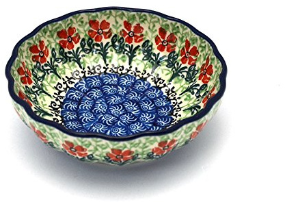 Polish Pottery Bowl - Shallow Scalloped - Small - Maraschino