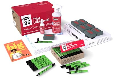 Show-me - Mini Whiteboards A4 Bulk Box | 35 Small Portable Whiteboards with Markers & Erasers | Double-Sided SurfaceShield Technology with 2-Year Surface Guarantee