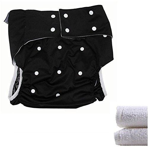 LukLoy - Teen/Adults Cloth Diapers Nappy with 2pcs Inserts for Incontinence Care -Dual Opening Pocket Washable Adjustable Reusable Leakfree (Black)