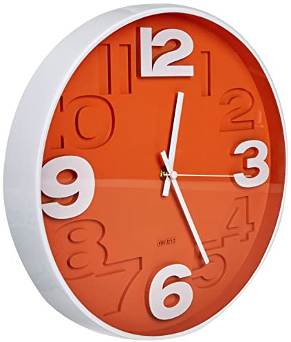 BUVU ZH09827B Wanduhr, Plastik, orange, 30 x 30 x 5 cm