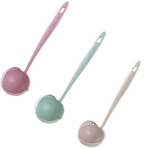 Cucchiai per la cottura della zuppa Scolapasta Stoviglie due in uno Pentola calda Cucchiaio a doppio scopo Manico Rotondo Cucchiaio di paglia di grano Utensili da cucina Manico lungo Cucchiaio da