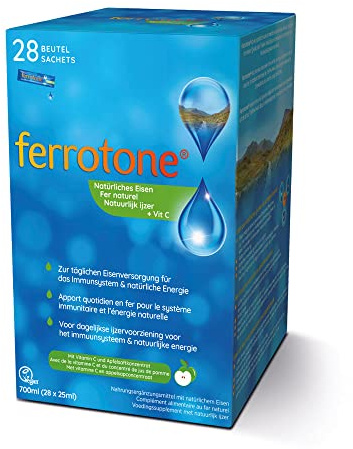 Ferrotone Eisen Liquid – Bei Eisenmangel & Müdigkeit – Natürliche Eisenquelle – Hohe Bioverfügbarkeit & Besser Verträglich als Hochdosierte Eisentabletten – Mit Vitamin C – Vegan – 28x20ml Trinkfertig