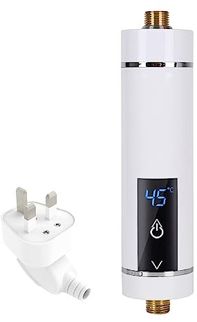 Btstil Instant Electric Water Heater, 3500W Mini Electric Water Heater, Intelligent Instantaneous Water Heater Heater with Temperature Display for Bathroom Kitchen, UK Plug (White)