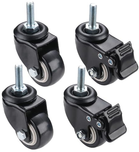 Ruedas para sillas de oficina - 1.5 goma de protección de piso de seguridad para todos los pisos, incluyendo madera dura - m8x25mm giratorios muebles de hardware con 2 frenos (4)