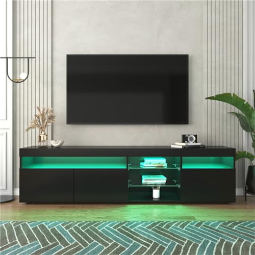 Mobile TV Con Illuminazione A LED Porta TV Pannello Luminoso Mobile TV Basso Con 3 Ante E Ripiani Aperti Mobile TV Per Soggiorno Sala Da Pranzo Credenza Mobile TV Schwarz