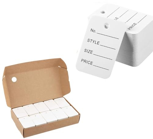 Armastuse 1000 Pezzi Piccolo Cartellini del Prezzo Carta Kraft,Bianco, Etichette di Marcatura, 3.5cmx5cm Etichette di Abbigliamento, Perforated Price Tags per Gioiell Regalo (Bianco)