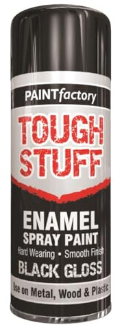 PF Tough Stuff Enamel Black Gloss 400ML - Extremely Hard-Wearing Enamel Spray Paint | Tough Gloss Finish for Automotive, Engineering & Household Use | Paint Factory Spray Paint | Metal, Wood & Plastic