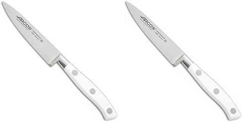 Arcos Cuchillo Pelar Forjado Acero Inoxidable. Cuchillo Cocina para Pelar Frutas y Verduras. Mango Ergonómico Polioximetileno y Hoja 100mm. Serie Riviera Blanc. Color Blanco. (Paquete de 2)