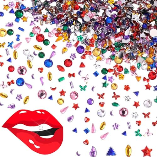 KIRZAX Lot de 100 bijoux de dents, bijoux de pierres dentaires en cristal, pierres dentaires amovibles et scintillantes pour les fêtes, le Cosplay et les créations de Nail Art