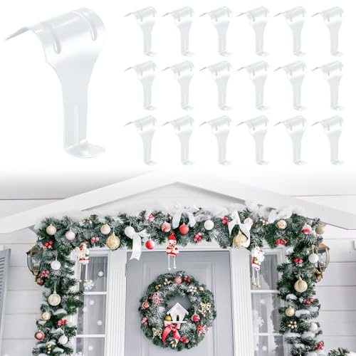Gisafai 24 Pcs Christmas Garland Hangers for Door Frame Metal S Hooks Christmas Hanging Holders Molding Clips for Xmas Window Mantel Shelf Door Frame Wreath Light Strings Decoration(White)