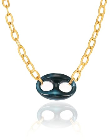 Mauexo Resin Pendant Necklace For Women 18K Gold Plated Dainty Chunky Adjustable Chain Coffee Bean Pendant Hip-Hop Unisex Adults Anniversary Jewelry