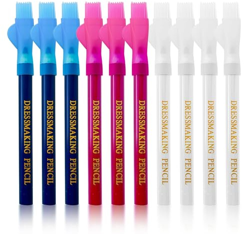 Gripiti Fabric Markers for Sewing 10Pcs, Sewing Pencil Marking Fabric Water Soluble Tracing Tools Red, White &Blue Washable Fabric Chalk Tailors Chalk for Quilting, Tracing Dressmakers& DIY Crafts