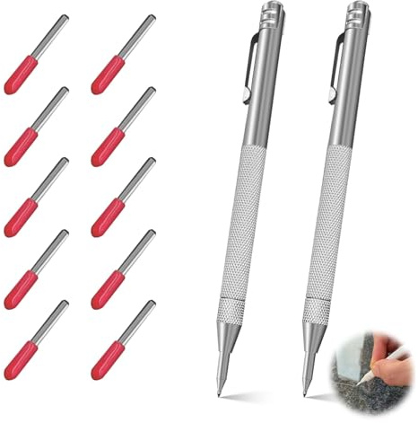 Dupoem 2 Stylos à Tracer en Carbure de Tungstène Ultra-Résistants, Magnétiques et Antidérapants avec 12 Pointes de Rechange - pour Métal, Verre, Céramique, Bois, Plastique, Carrelage et Marbre
