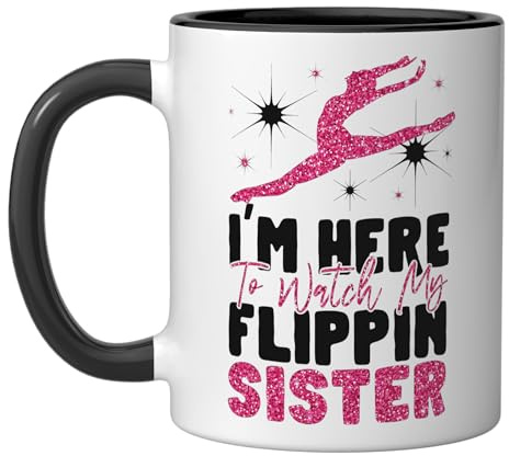 Gymnastics Brother Sister I'm Here To Watch My Flippin Ceramic Mug, Black/White