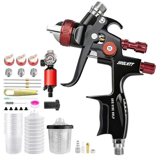 819 HVLP Air Spray Gun Kit with 1.4/1.7/2.0mm Nozzles, Paint Gun Includes 10 x 650ml Mixing Cups, Automotive Paint Gun with Integrated Air Regulator, Suitable for Car Paint, Primer & Touch-Up